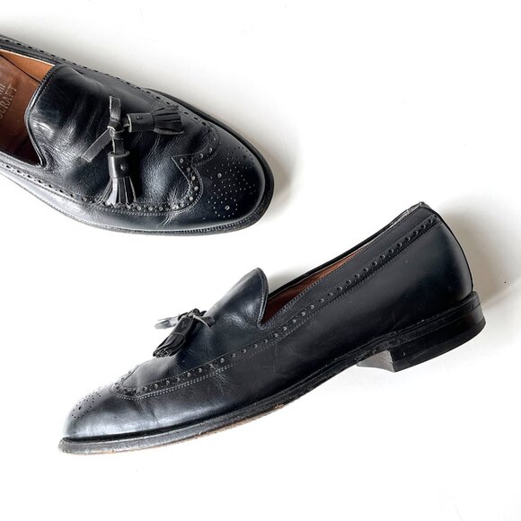 Vintage Johnston & Murphy Aristocraft Black Wingtip Tassel Loafers Brogues 9.5 main image 4